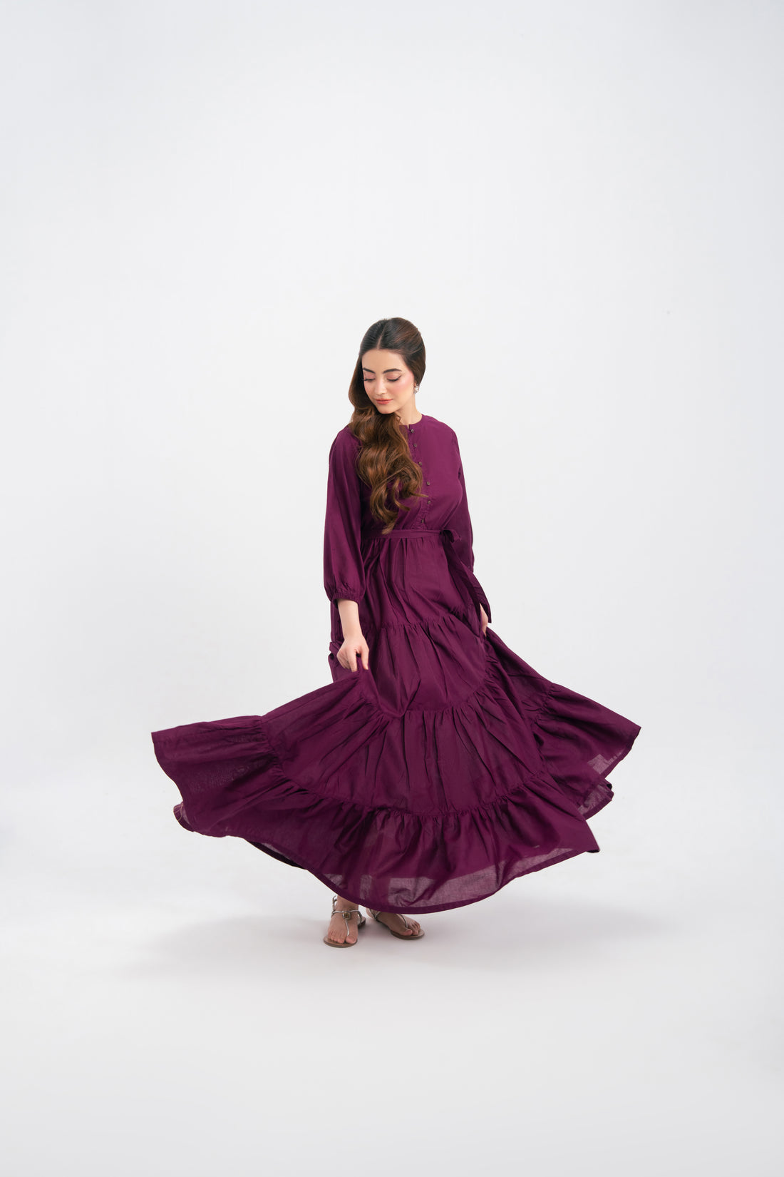 1PC Solid Maxi Dress - Dark Plum
