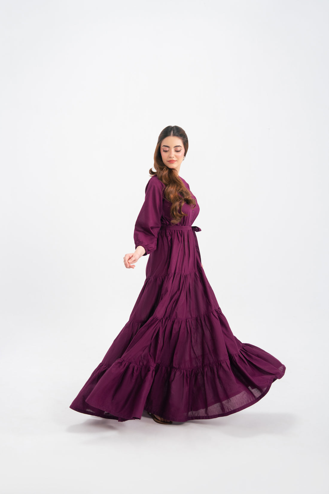 1PC Solid Maxi Dress - Dark Plum