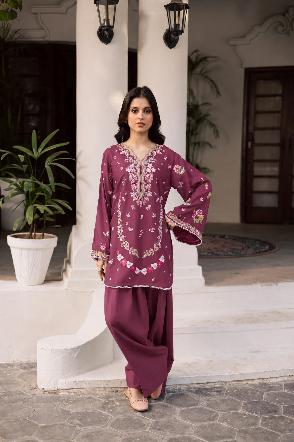 2PC Summer Embroidered Dress - 1222
