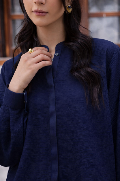 2PC Textured Dress-SP-Navy Blue