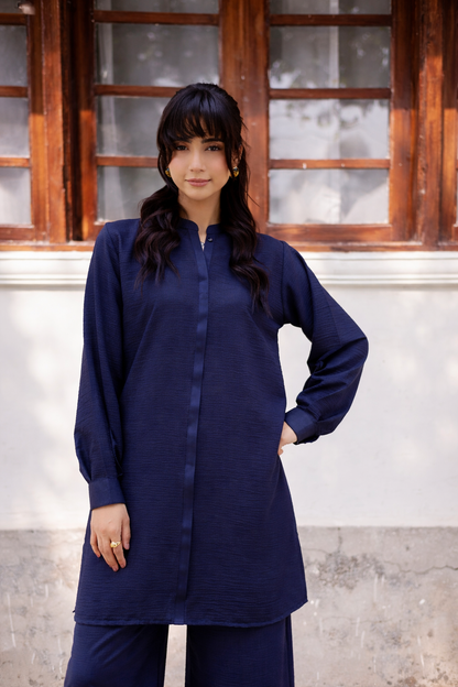 2PC Textured Dress-SP-Navy Blue