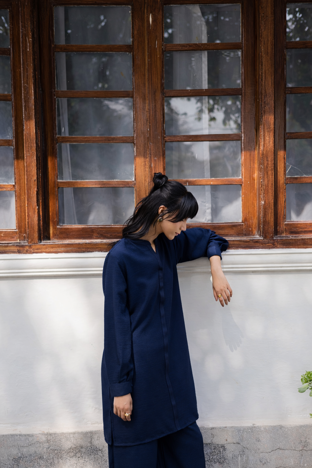 2PC Textured Dress-SP-Navy Blue