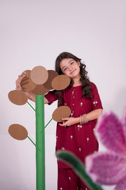 2PC Kids Embroidered Dress - MO4