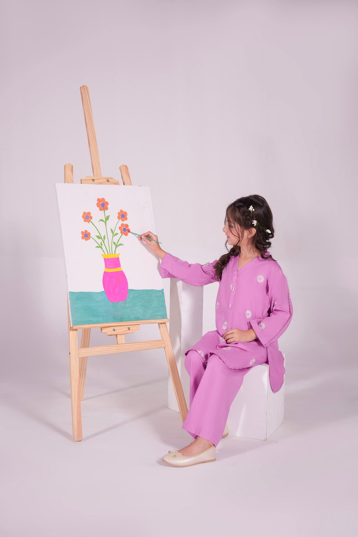 2PC Kids Embroidered Dress - EL3