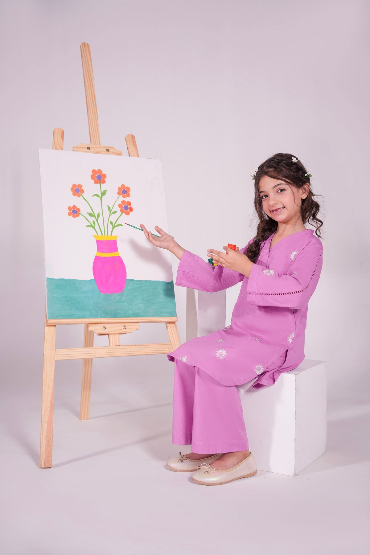 2PC Kids Embroidered Dress - EL3