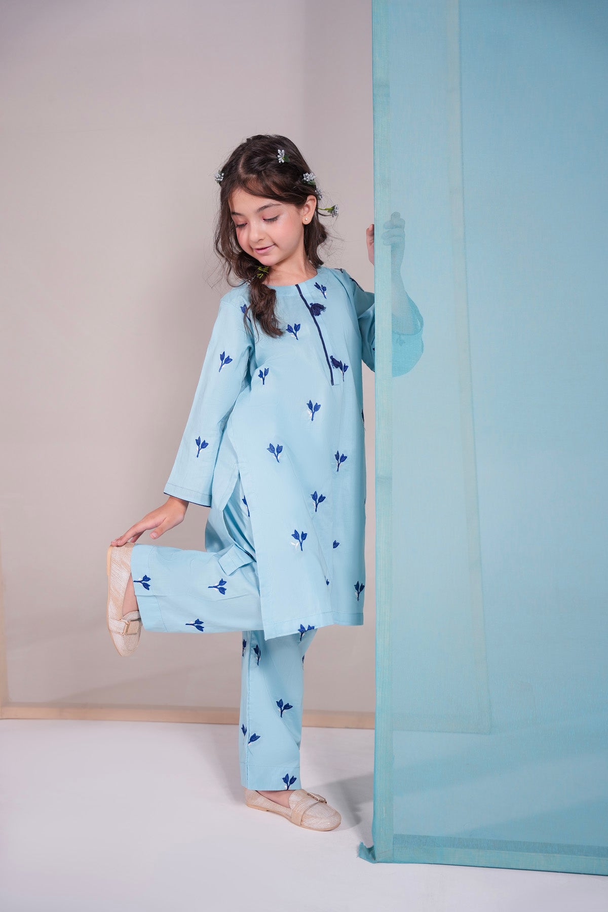 2PC Kids Embroidered Dress - ESB5