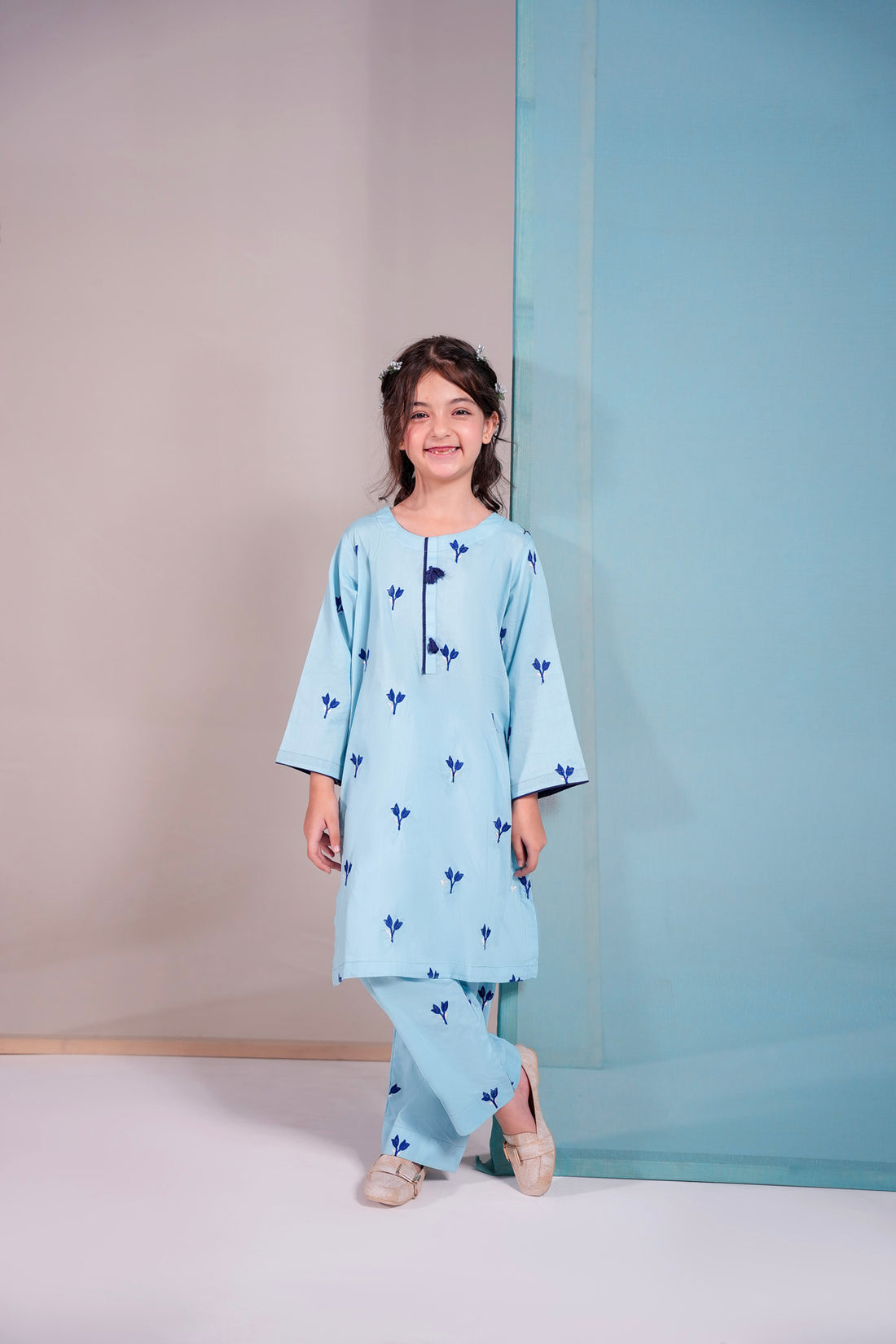 2PC Kids Embroidered Dress - ESB5