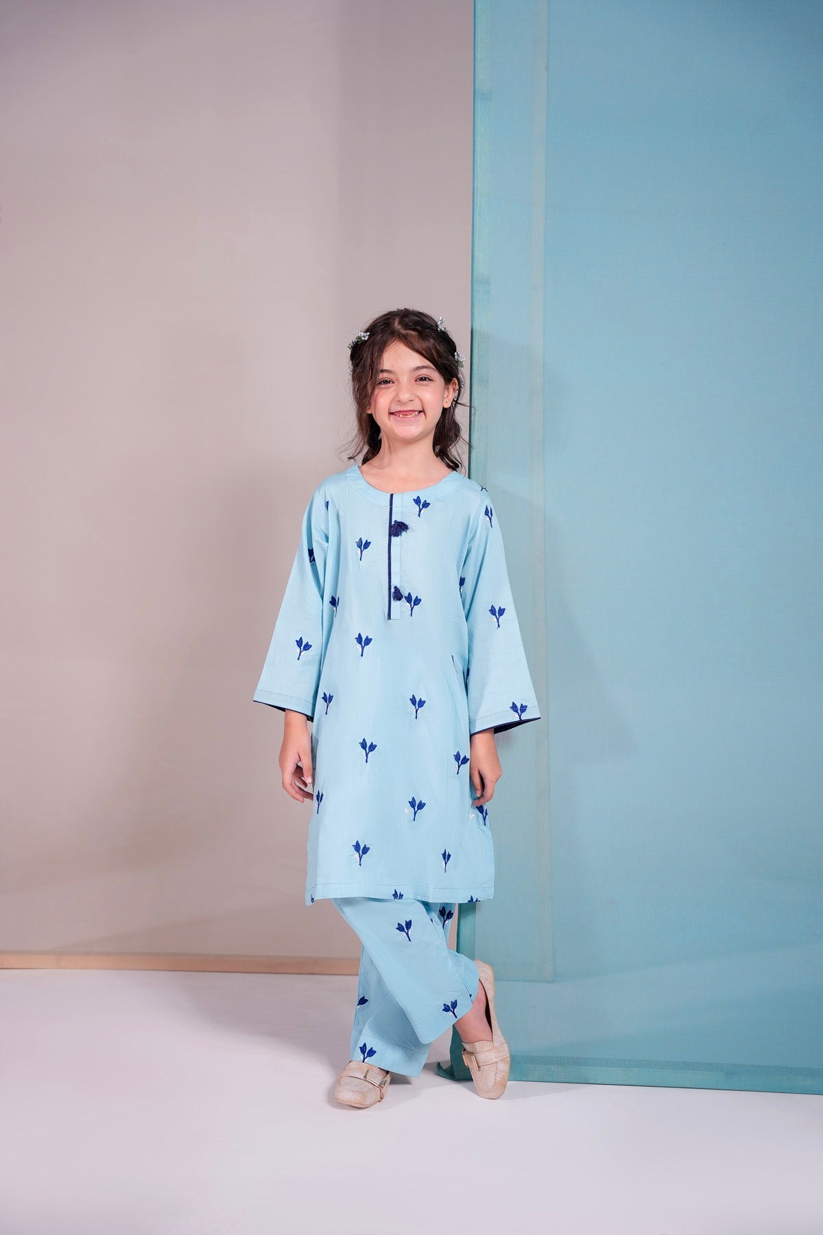 2PC Kids Embroidered Dress - ESB5