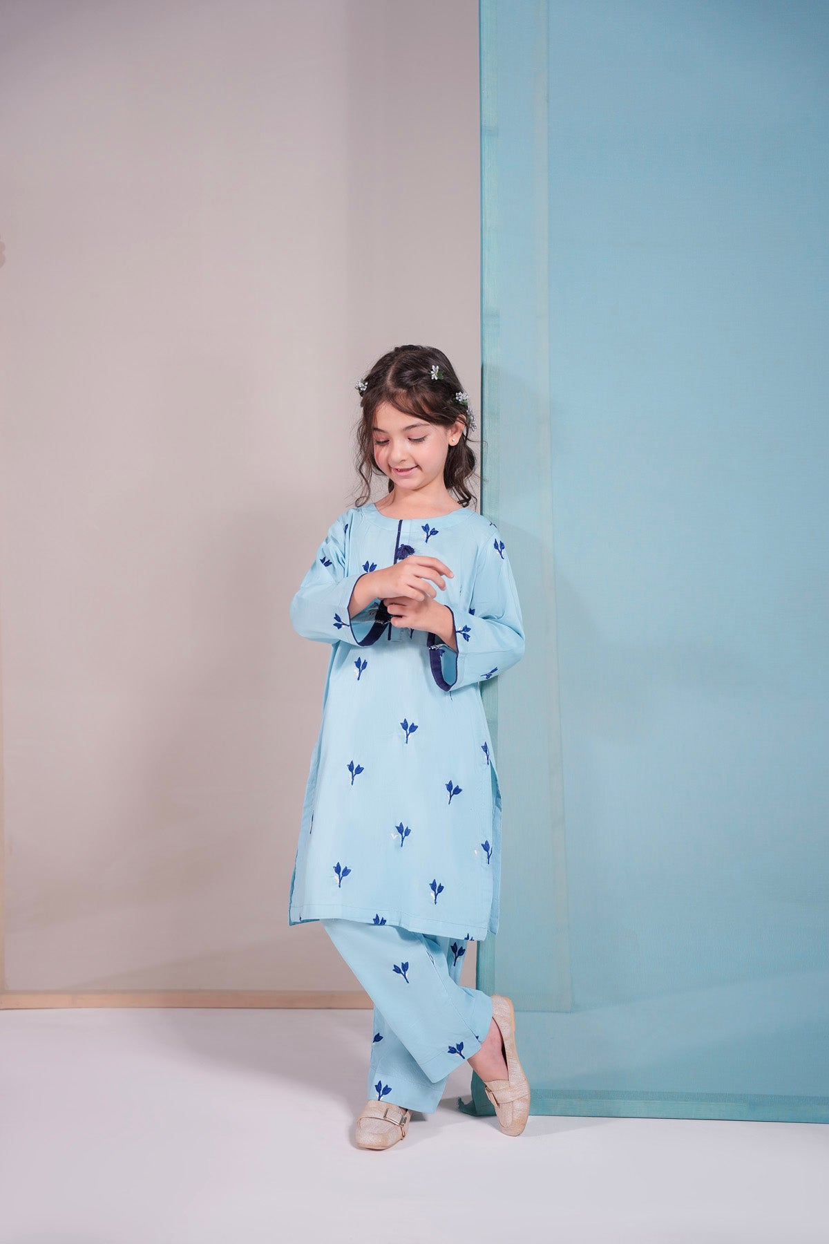 2PC Kids Embroidered Dress - ESB5