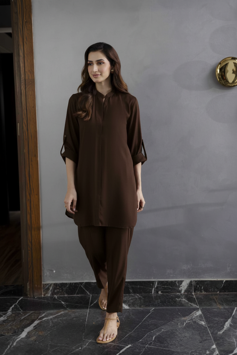 Solid 2PC Dress - SP-01 Chocolate Brown