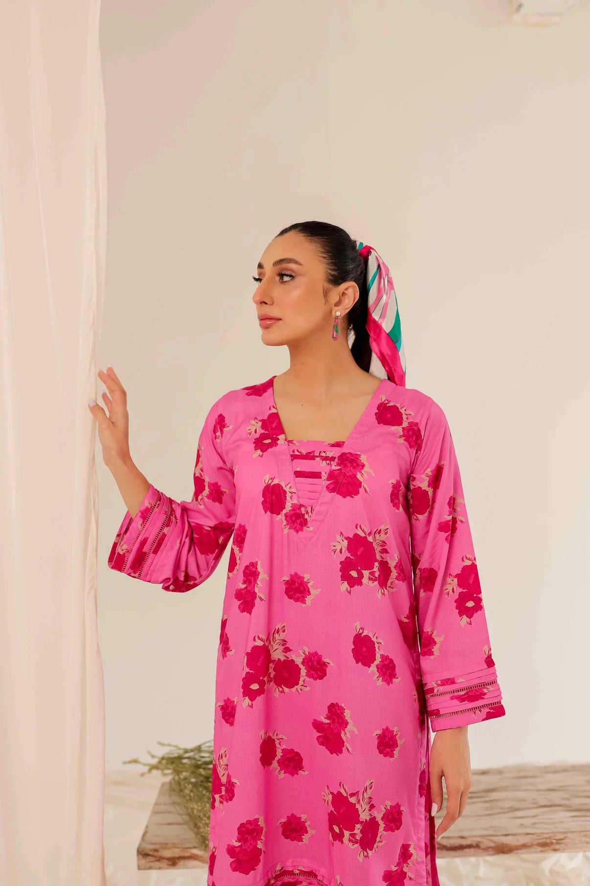 pink linen dress by silayi pret
