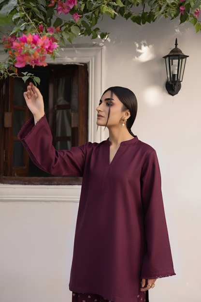 2PC Embroidered Khaddar MSK 05- Dark Plum