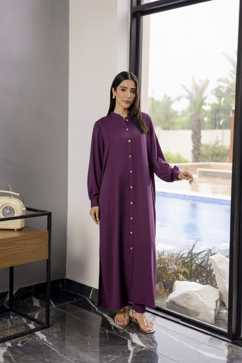 Solid 2PC Dress - SP-05 Dark Plum