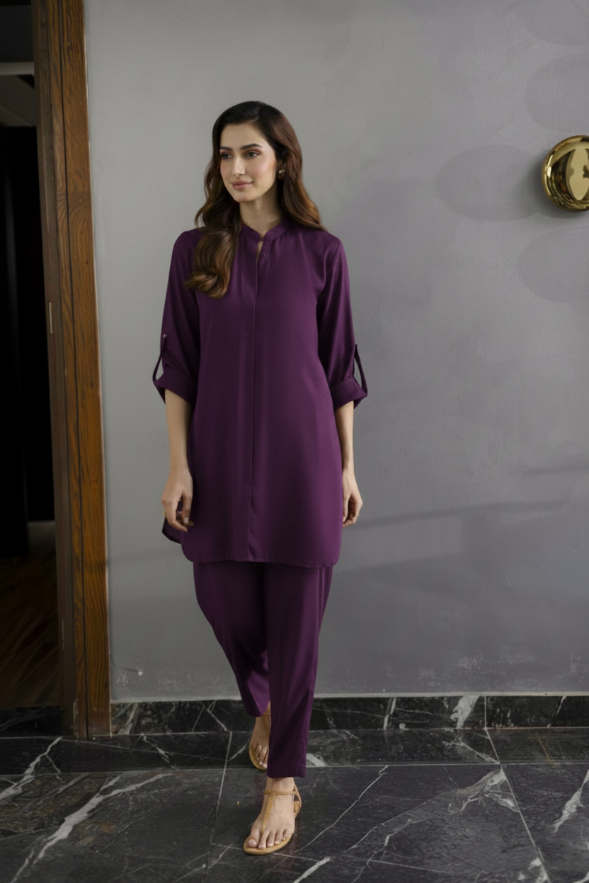 Solid 2PC Dress - SP-01 Dark Plum