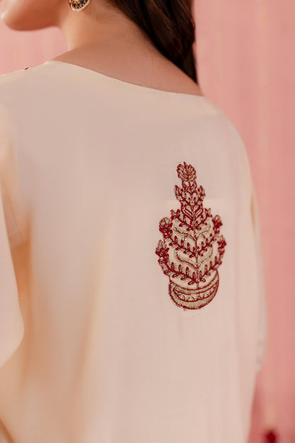 Raw Silk Embroidered Dress - C01