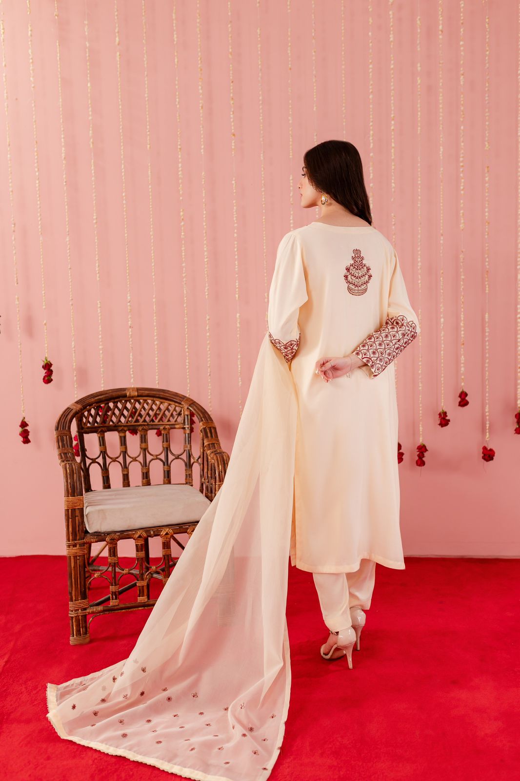 Raw Silk Embroidered Dress - C01