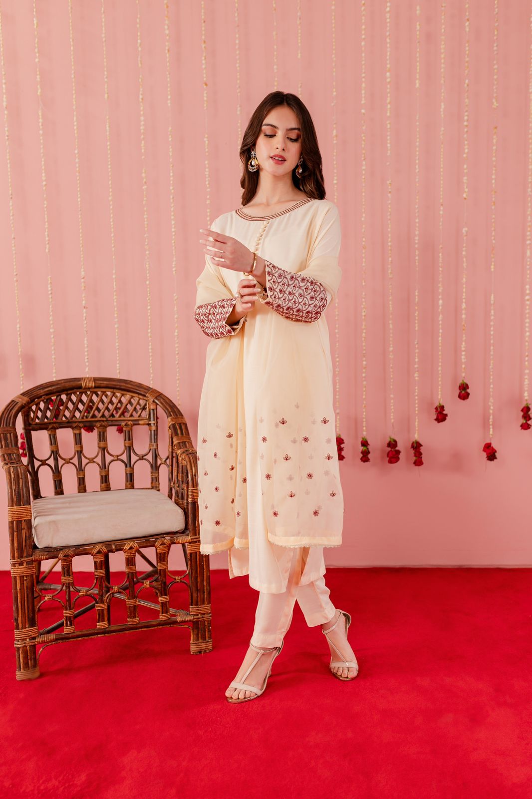 Raw Silk Embroidered Dress - C01