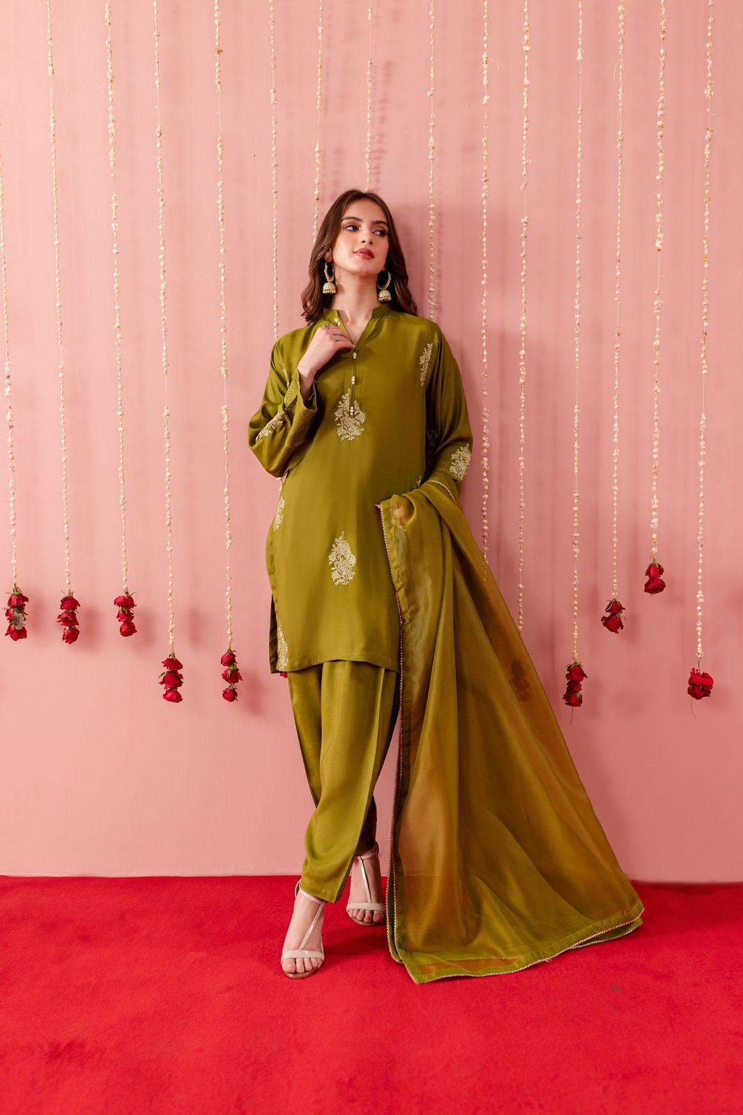 Raw Silk Embroidered Dress - O04
