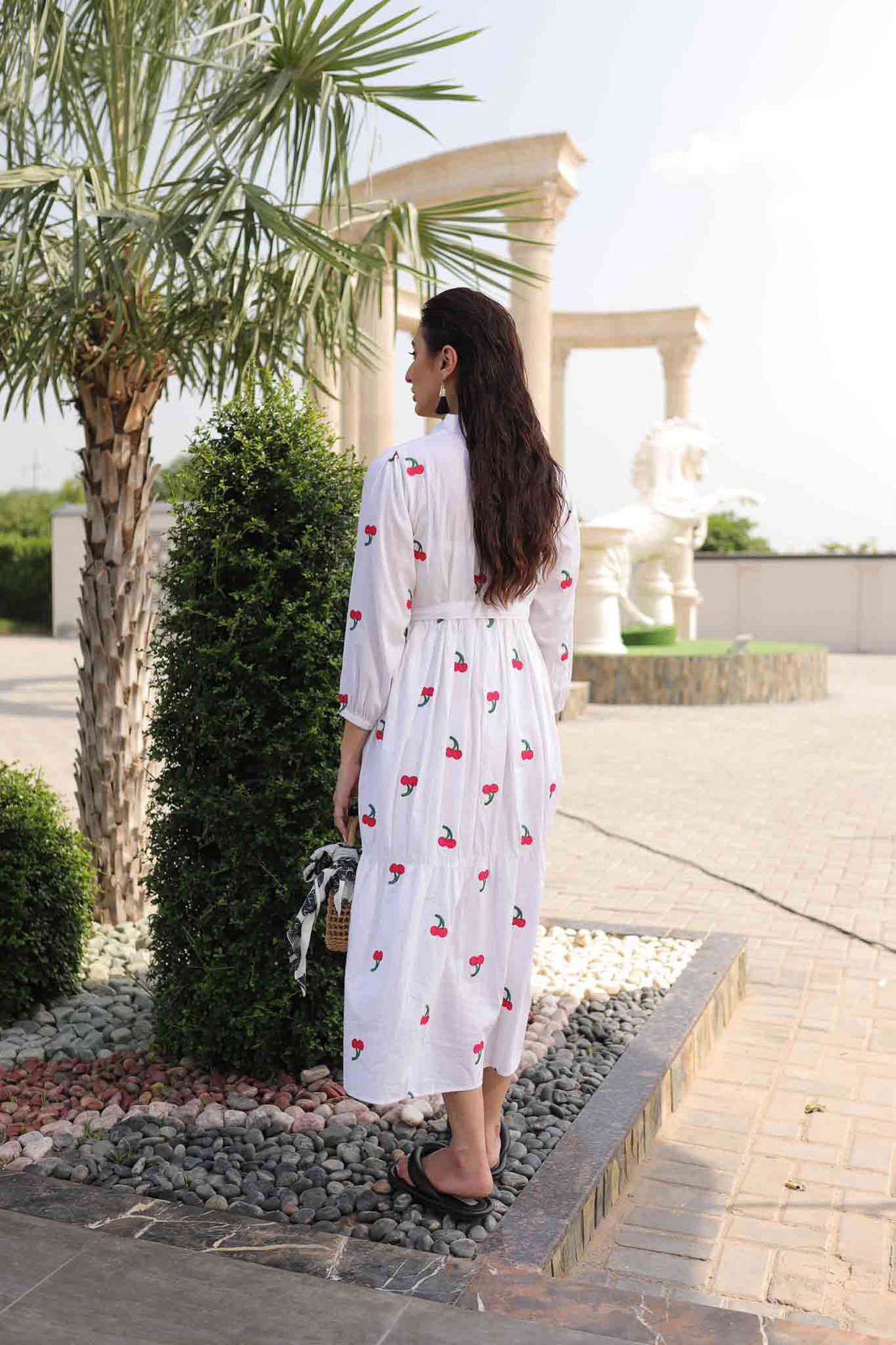 Embroidered Maxi Dress - Cherry