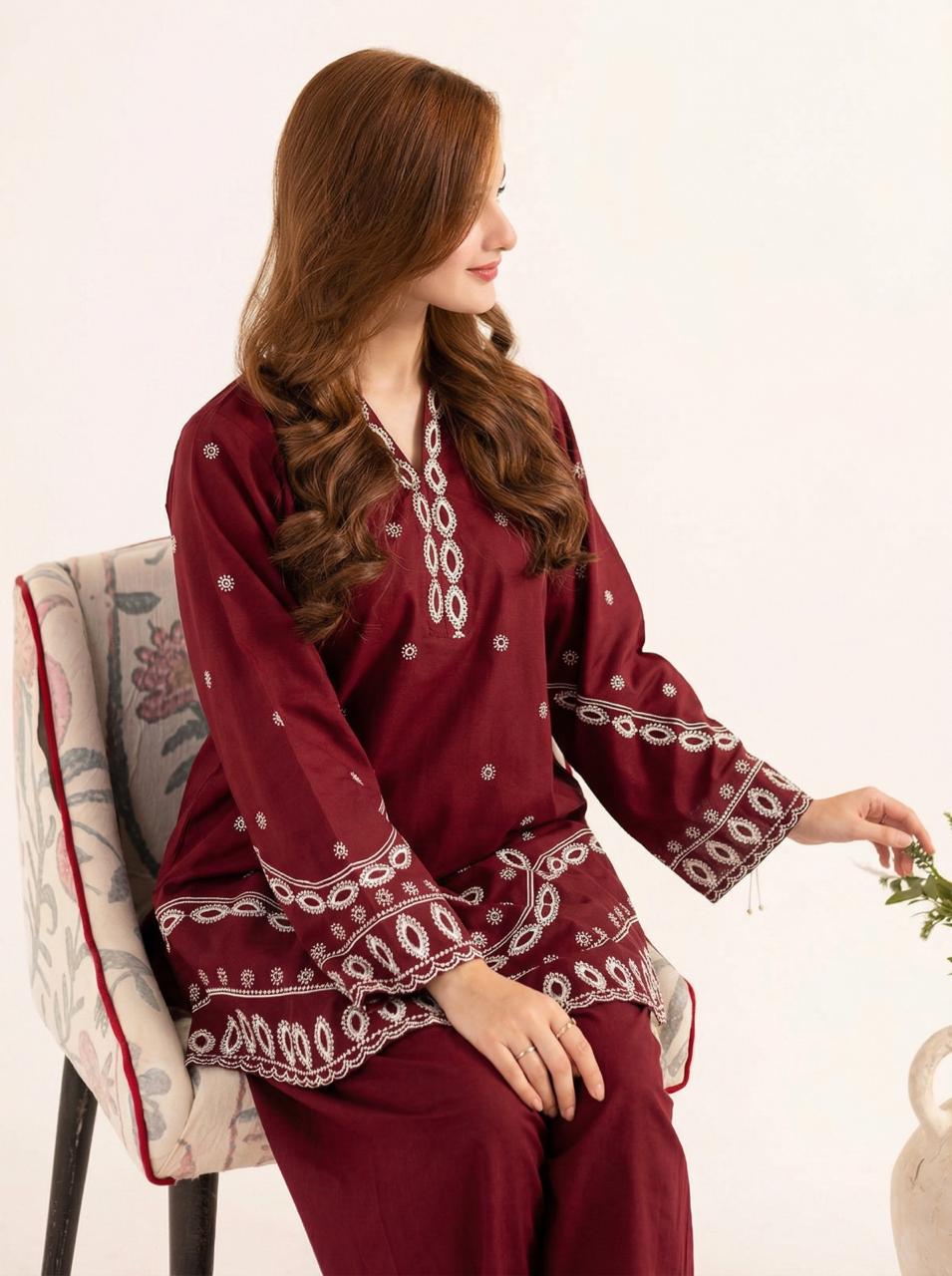 2PC Summer Embroidered Dress - 1226