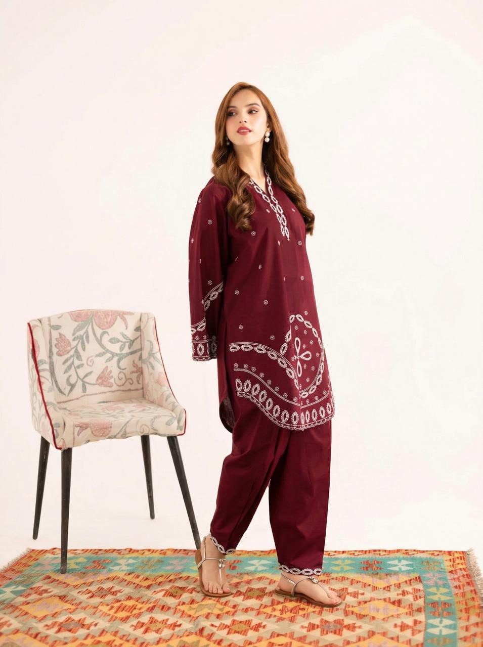 2PC Summer Embroidered Dress - 1226