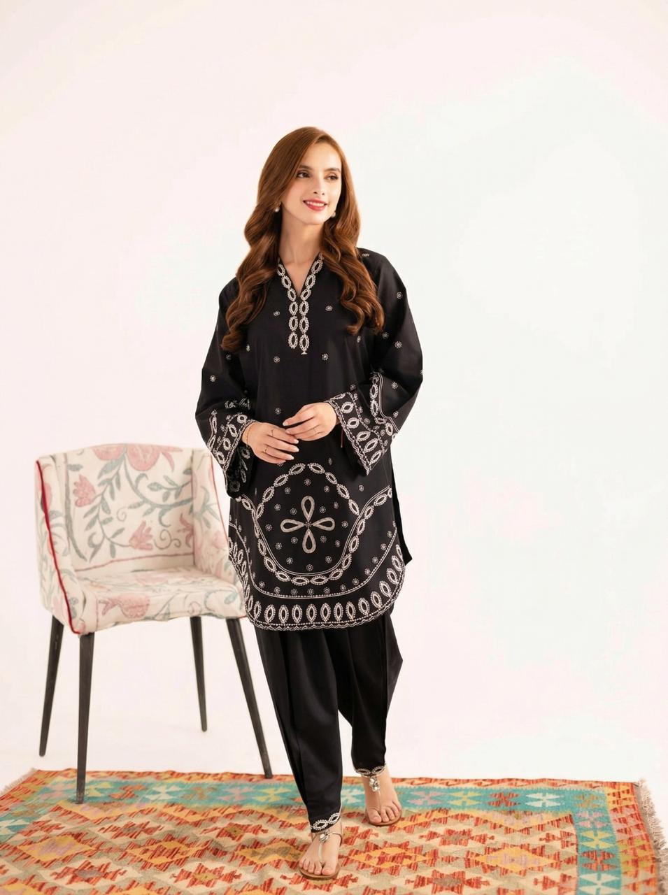 2PC Summer Embroidered Dress - 1227