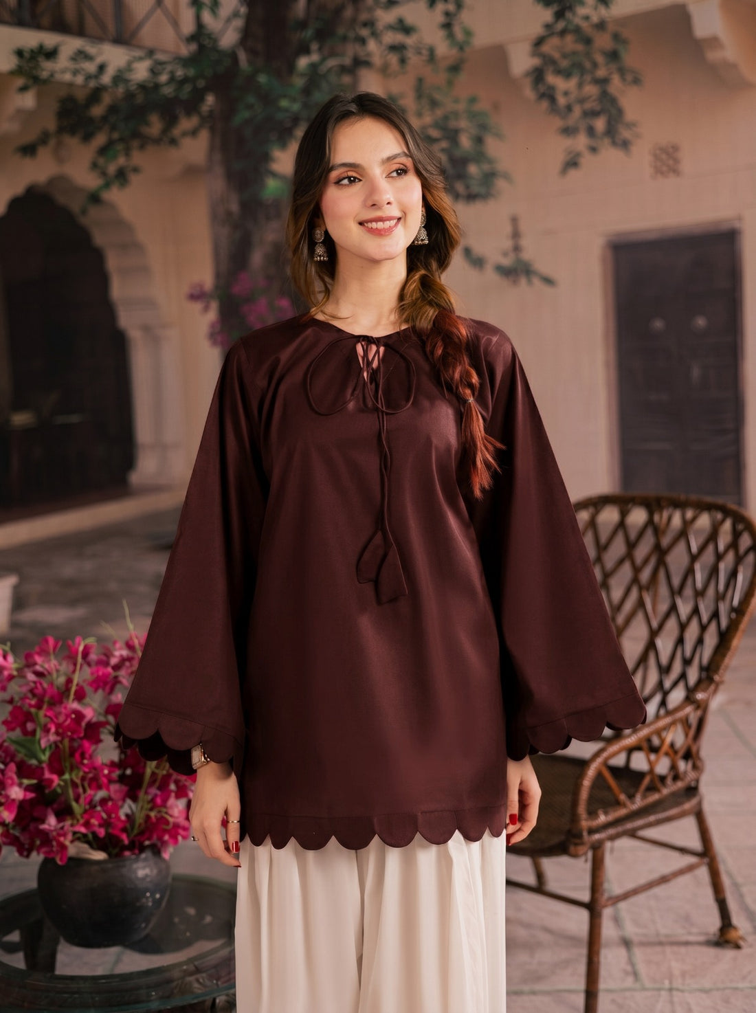 1PC Scallop Kurti - 07 Dark Brown