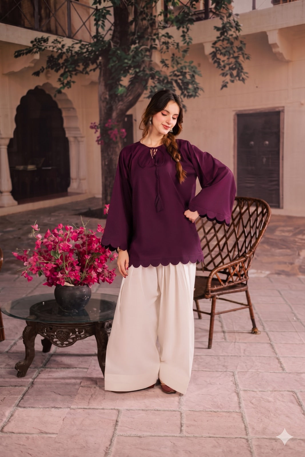 1PC Scallop Kurti - 08 Dark Plum
