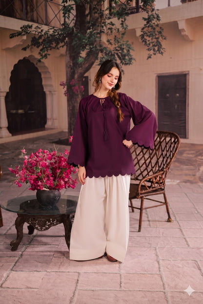 1PC Scallop Kurti - 08 Dark Plum