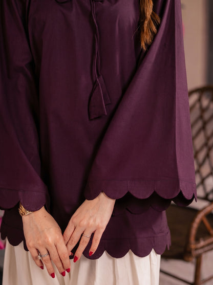 1PC Scallop Kurti - 08 Dark Plum