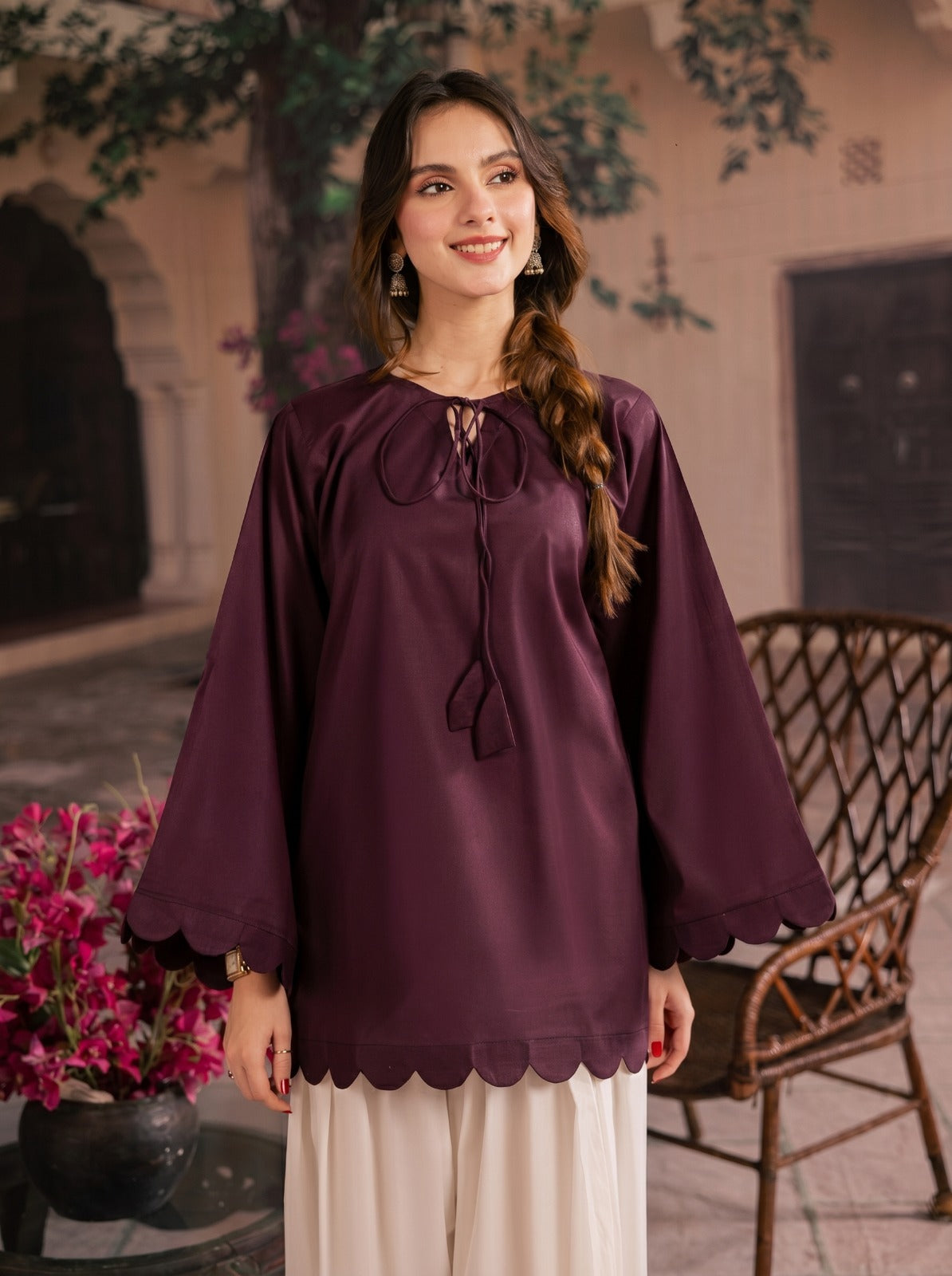 1PC Scallop Kurti - 08 Dark Plum