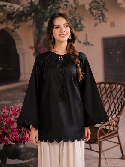 1PC Scallop Kurti - 05 Black