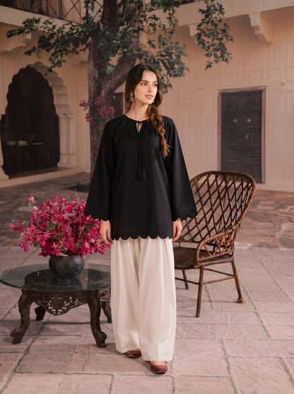 1PC Scallop Kurti - 05 Black