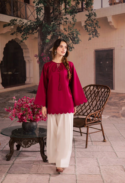 1PC Scallop Kurti - 01 Maroon