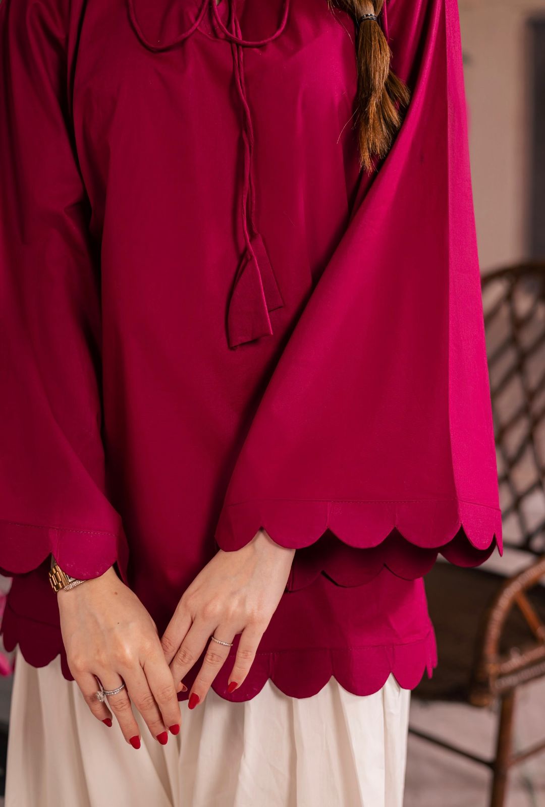 1PC Scallop Kurti - 01 Maroon