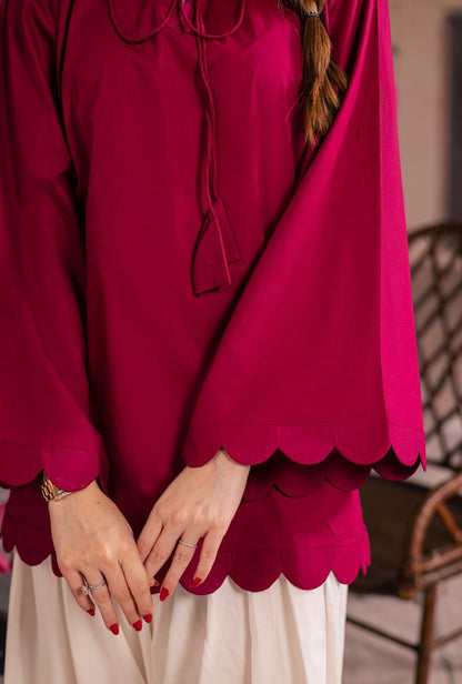 1PC Scallop Kurti - 01 Maroon