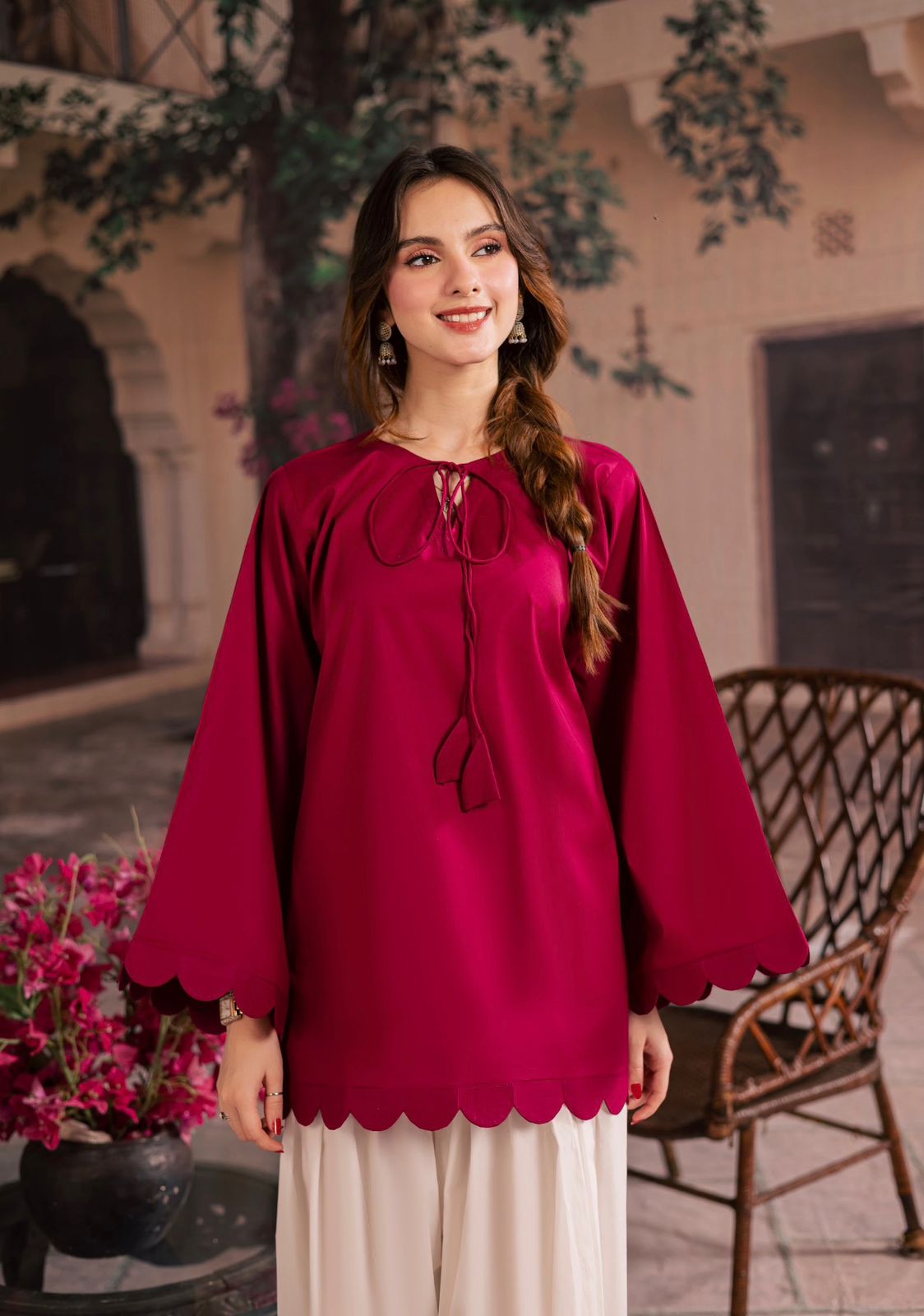 1PC Scallop Kurti - 01 Maroon