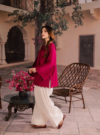 1PC Scallop Kurti - 01 Maroon