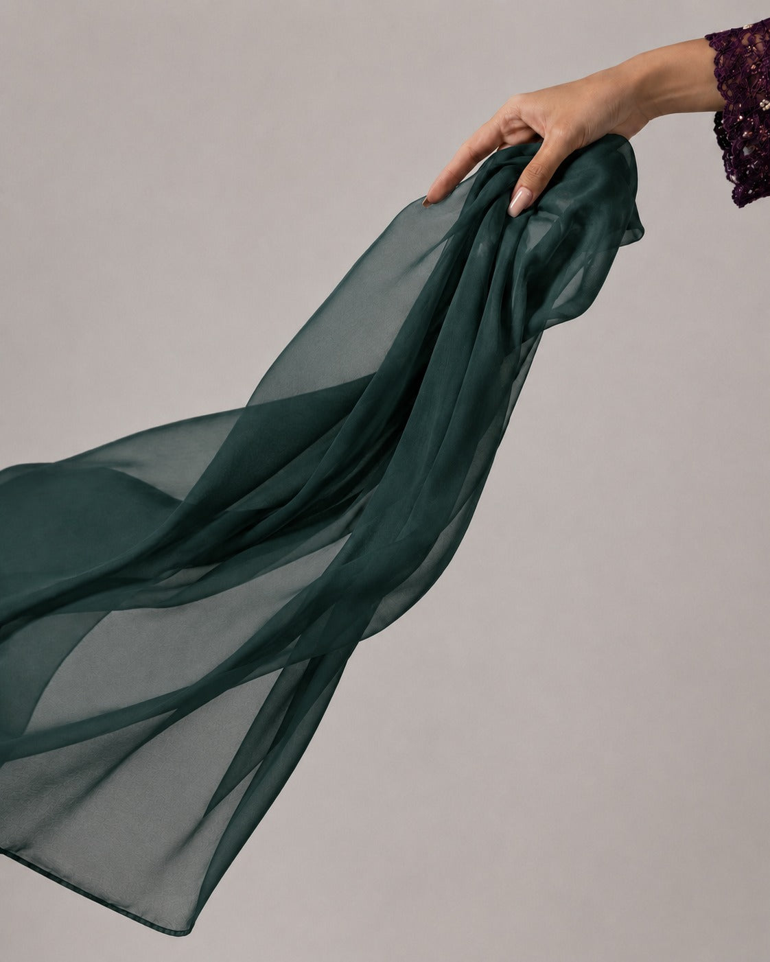 Dyed Chiffon Duppata - Emerald green