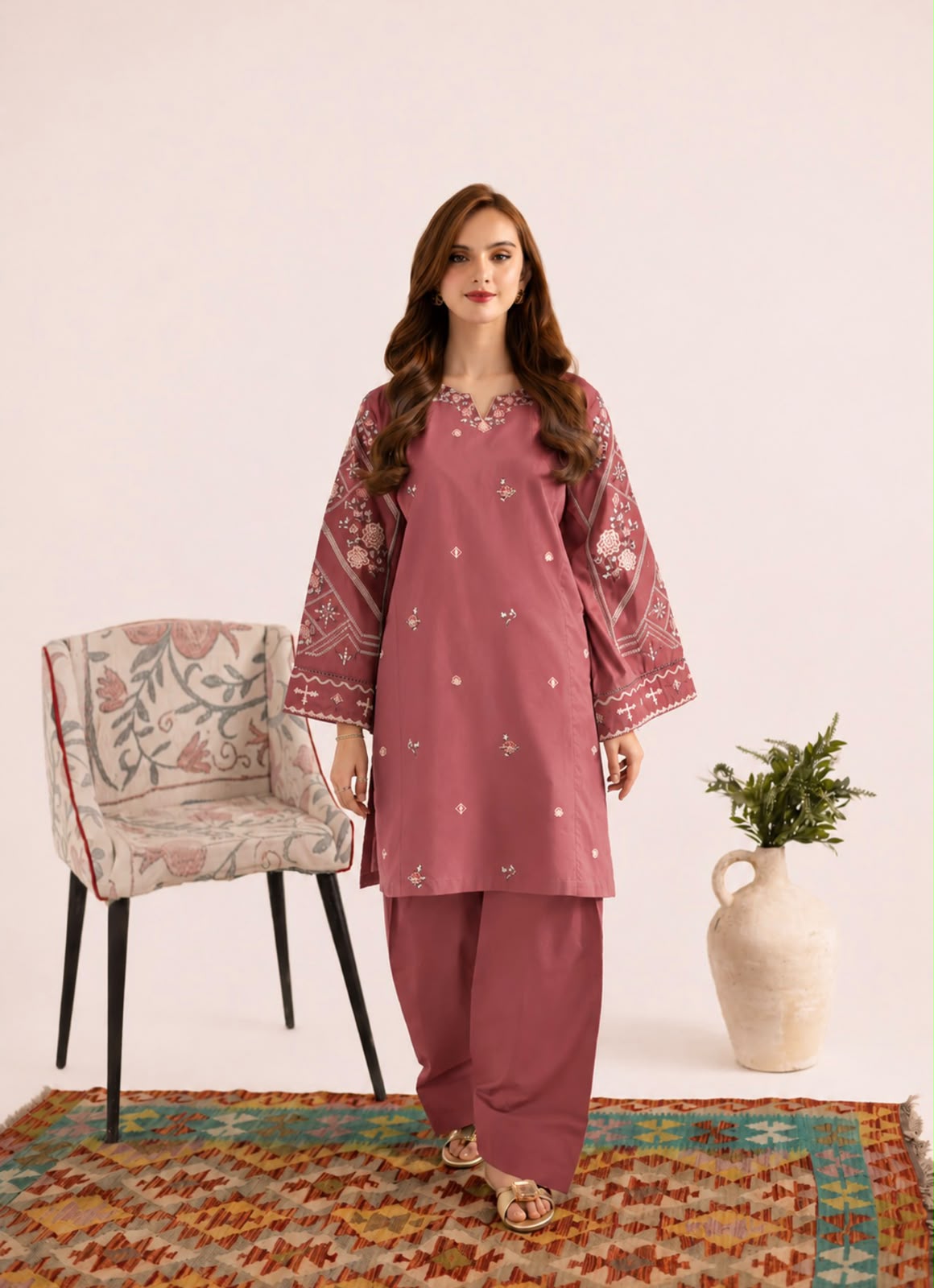 2PC Summer Embroidered Dress - 1322