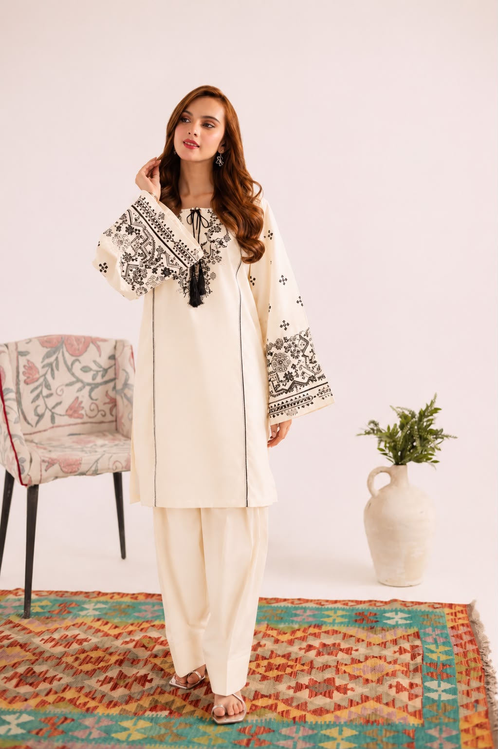 2PC Summer Embroidered Dress - 1326