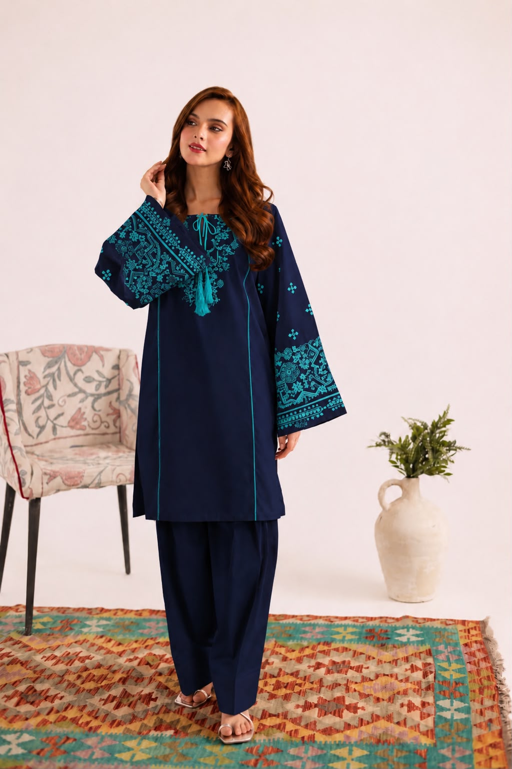 2PC Summer Embroidered Dress - 1327