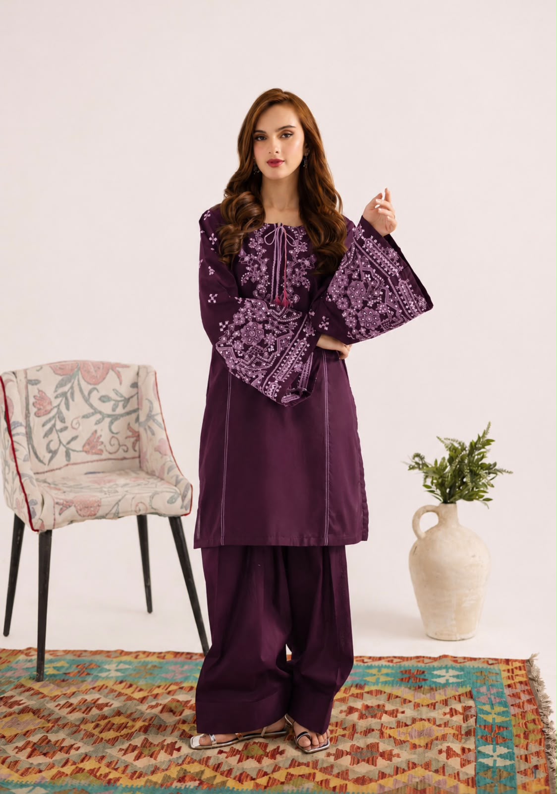 2PC Summer Embroidered Dress - 1328