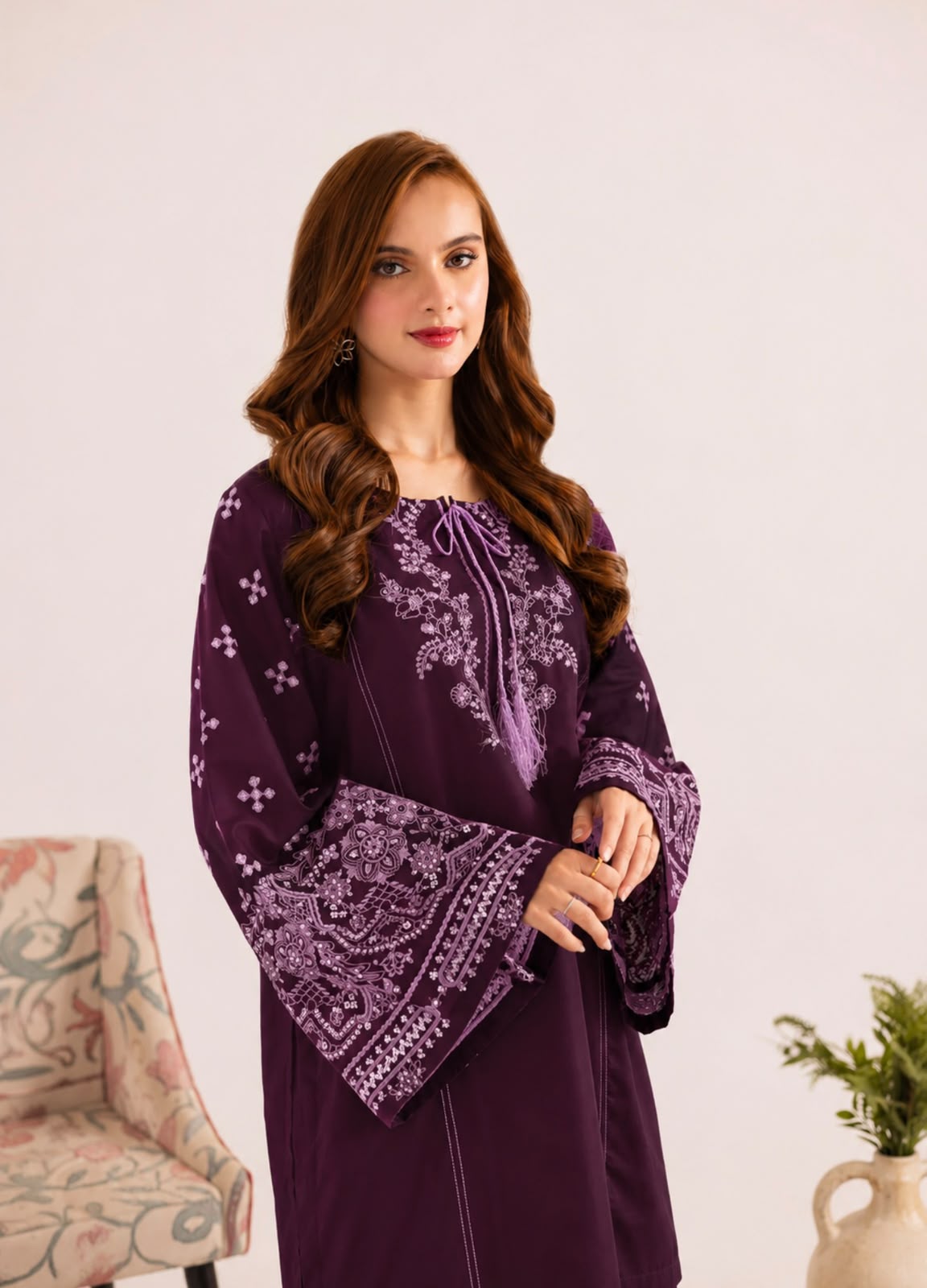 2PC Summer Embroidered Dress - 1328