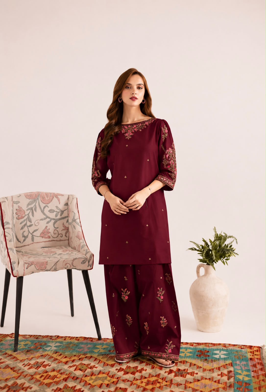 2PC Summer Embroidered Dress - 1341