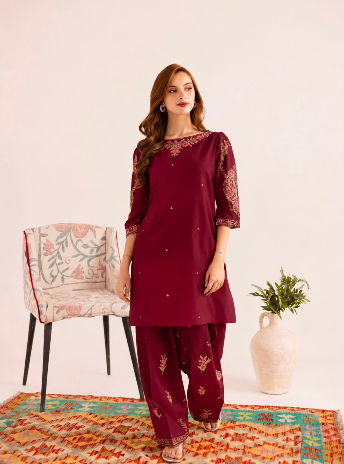 2PC Summer Embroidered Dress - 1341