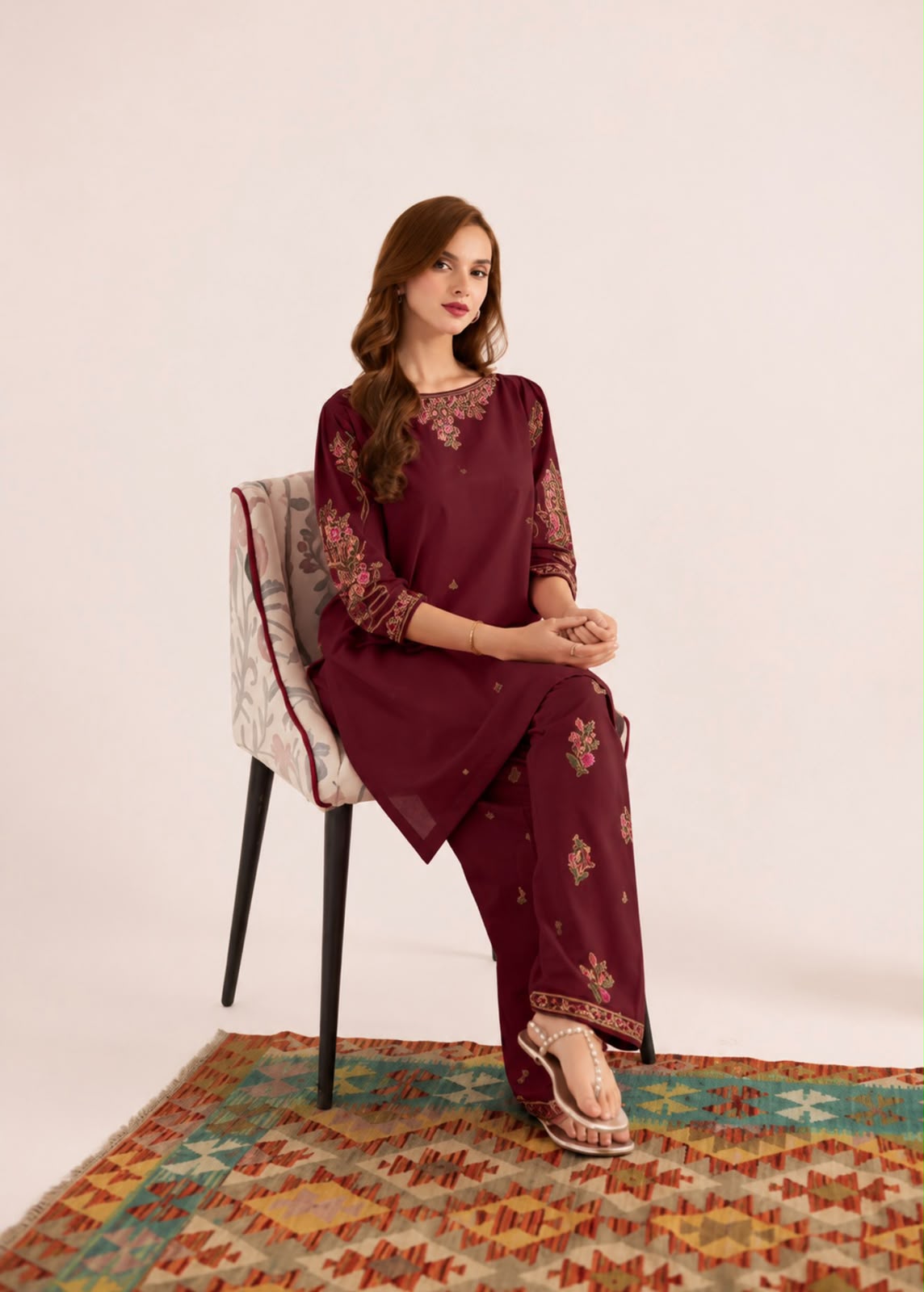 2PC Summer Embroidered Dress - 1341
