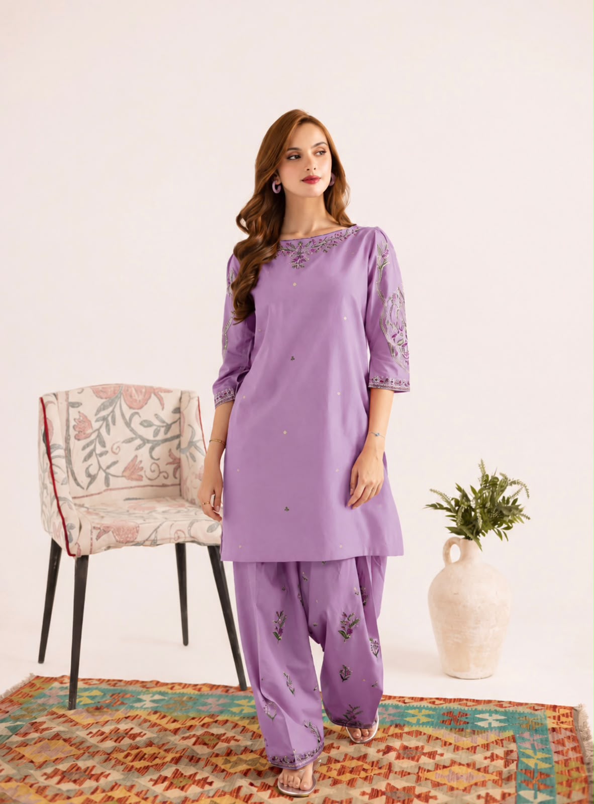 2PC Summer Embroidered Dress - 1338