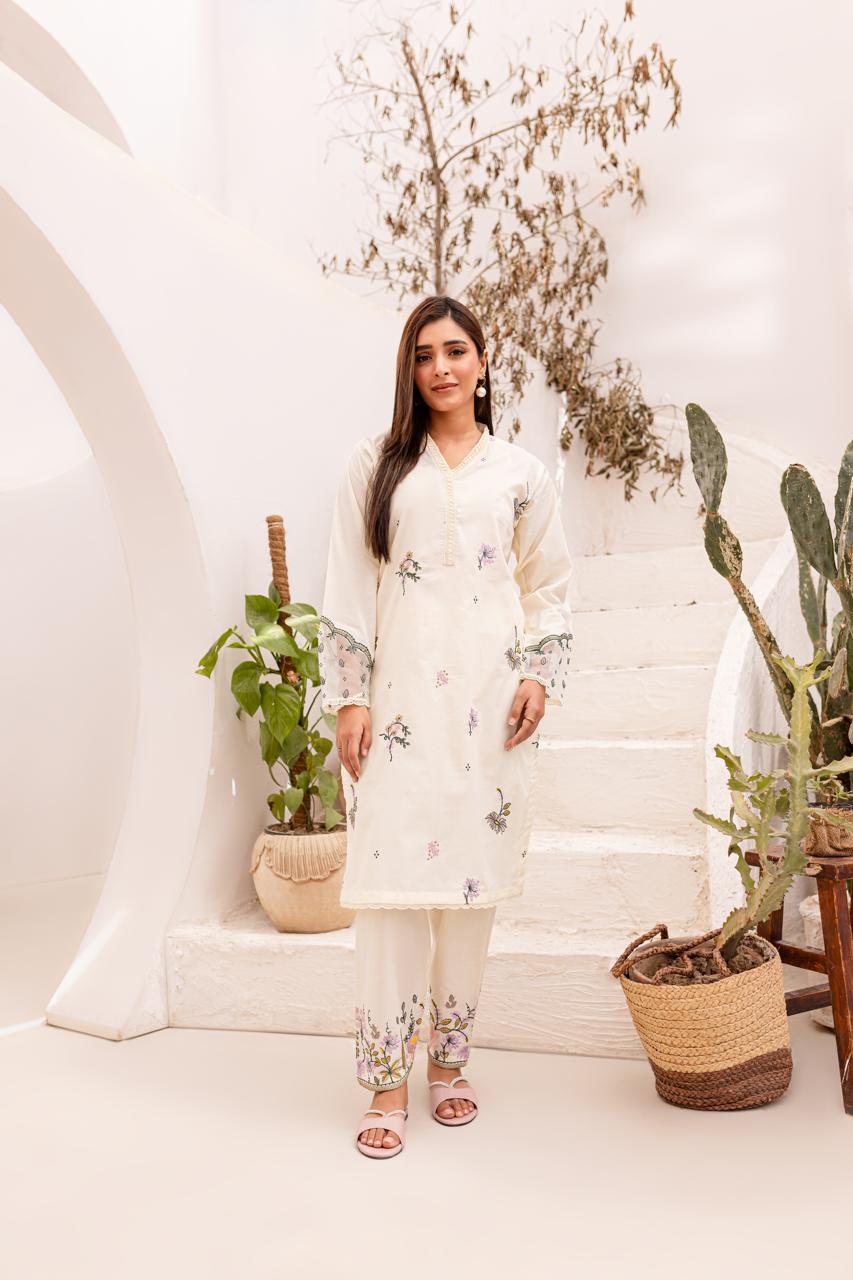 2PC Embroidered Dress- 1055