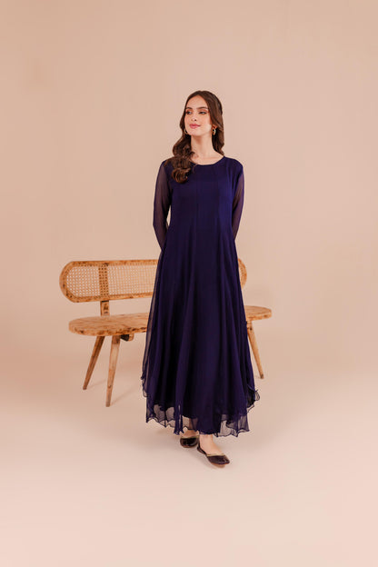 Navy Blue Chiffon Dress – Silayi Pret